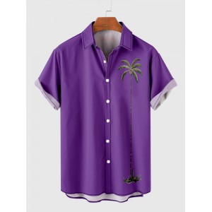 Retro BlueViolet Coconut Element Palms Print Trendy Men's Short Sleeve Shirt