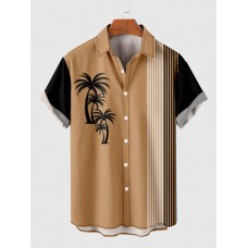 Gradient Casual Coconut Tree Printing Men's Short Sleeve Shirt