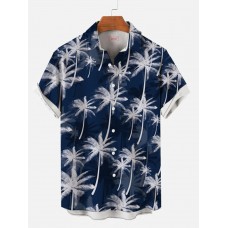 Full-Print Beach Style Hawaiian Palm Coconut Tree Printing Men's Short Sleeve Shirt