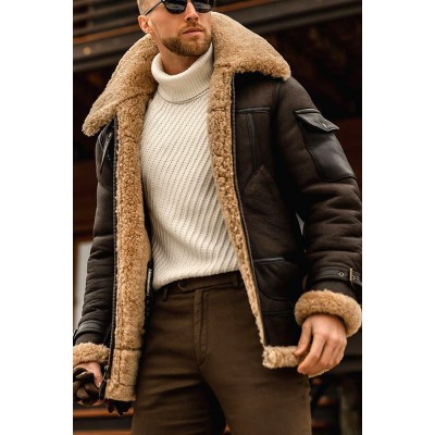 Mens Camel Bomber  Aviator Shearling Fur Pilot Hooded Brown Real Leather Winter Jacket Handmade Vintage Stylish Flying Leather Jacket