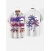 Retro Purple & White Coconut Trees Printing Men's Short Sleeve Shirt