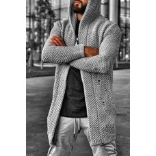 Men's Cardigan Solid Color Hooded High Collar Cardigan